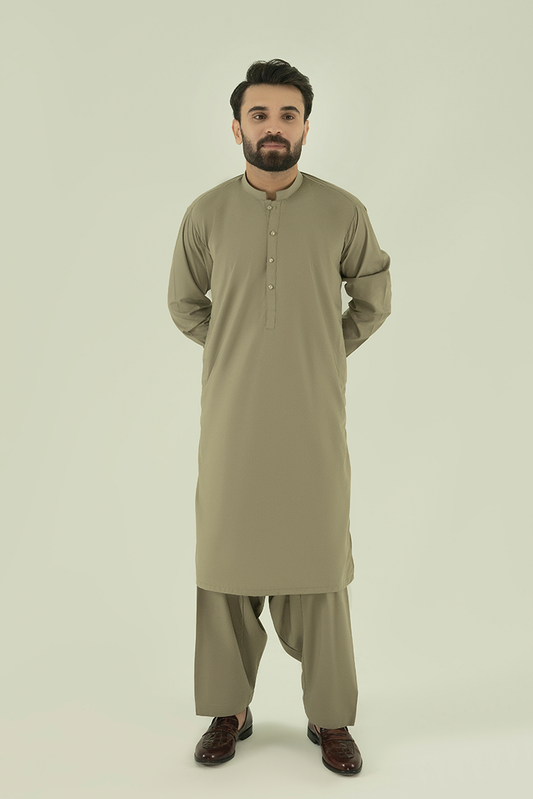 Black Pearl - Wash & Wear | Light Olive Ban Kameez Shalwar
