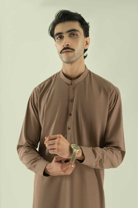 Black Pearl - Wash & Wear | Brown Ban Kameez Shalwar