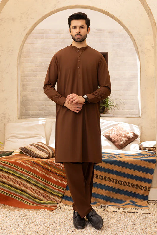 Black Pearl - Wash & Wear | Brown Collar Ban Kameez