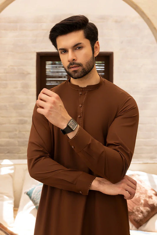 Black Pearl - Wash & Wear | Brown Collar Ban Kameez