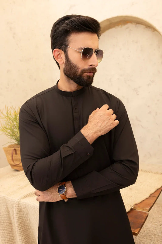 Black Pearl - Wash & Wear | Dark Brown Ban Shalwar Kameez