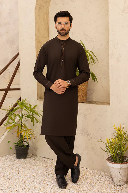 Black Pearl - Wash & Wear | Dark Brown Ban Shalwar Kameez