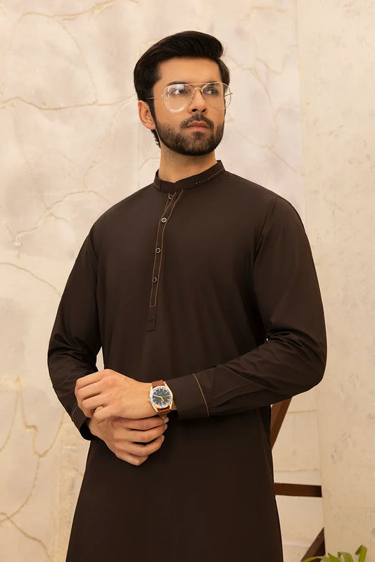 Black Pearl - Wash & Wear | Dark Brown Ban Shalwar Kameez