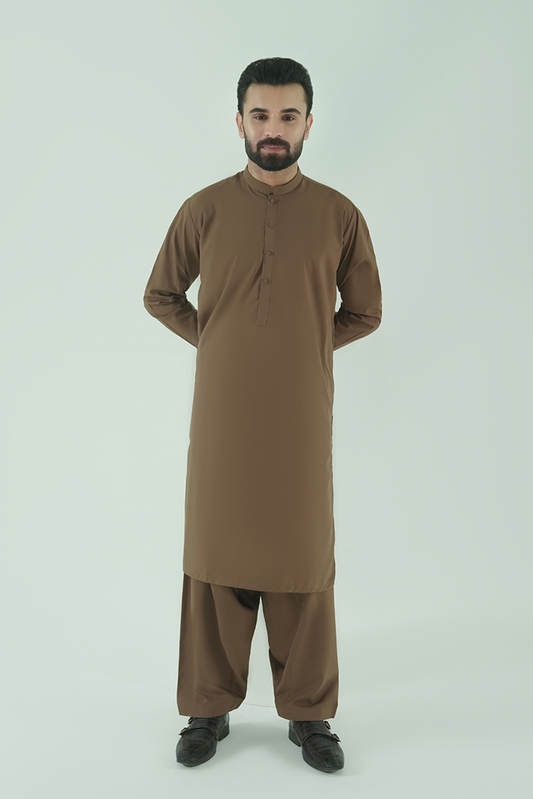 Black Pearl - Wash & Wear | Dark Brown Ban Kameez Shalwar