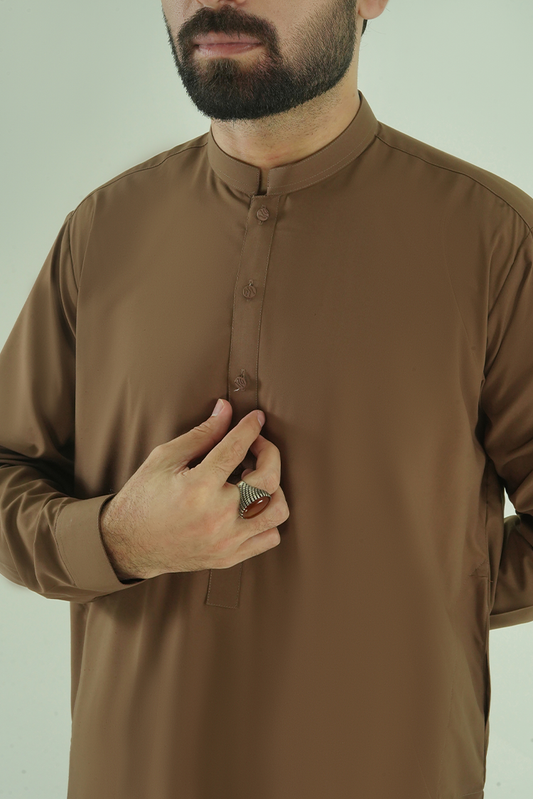 Black Pearl - Wash & Wear | Dark Brown Ban Kameez Shalwar