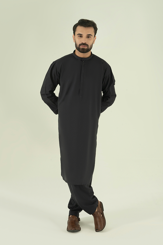 Black Pearl - Wash & Wear | Dark Grey Ban Kameez Shalwar