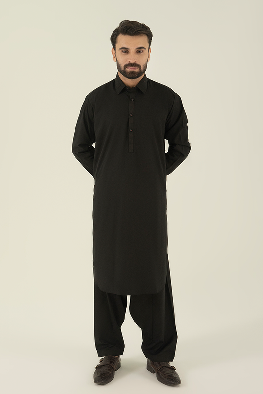 Black Pearl - Wash & Wear | Black Collar Kameez Shalwar