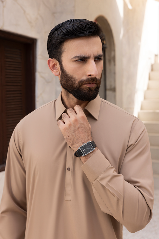 Black Pearl - Wash & Wear | Caramel Collar Shalwar Kameez