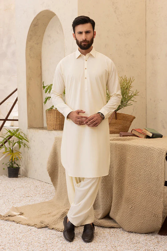 Black Pearl - Wash & Wear | Cream Collar Shalwar Kameez