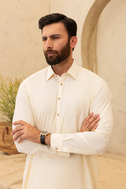 Black Pearl - Wash & Wear | Cream Collar Shalwar Kameez