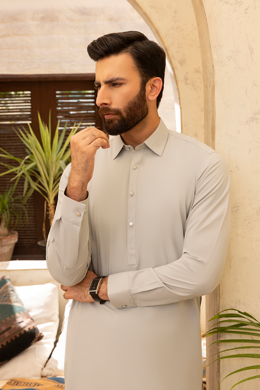 Black Pearl - Wash & Wear | Ivory Sand Collar Shalwar Kameez