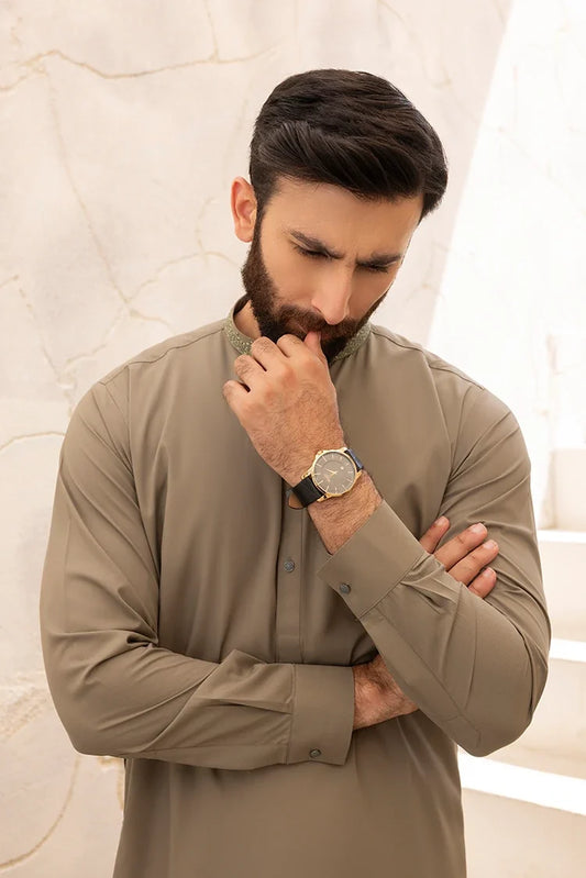 Black Pearl - Wash & Wear | Olive Ban Shalwar Kameez