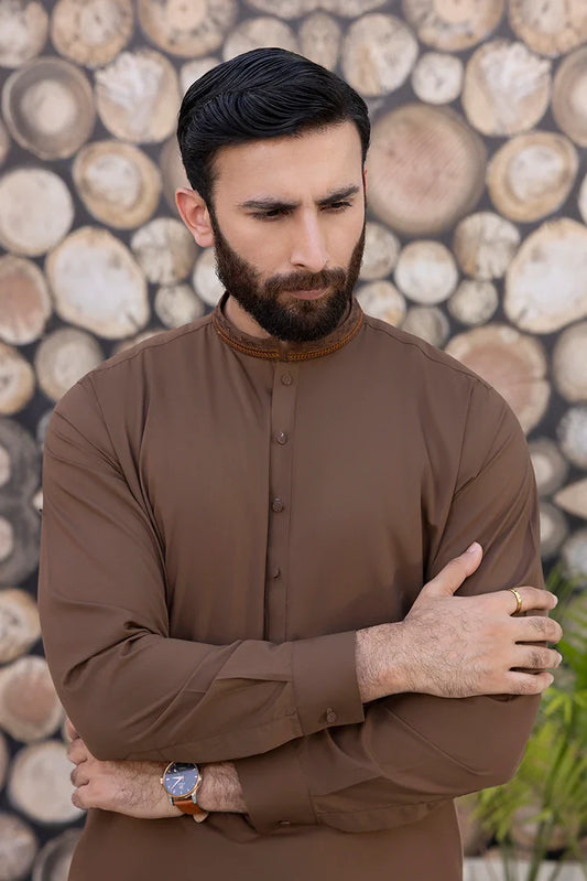 Black Pearl - Wash & Wear | Dark Brown Ban Shalwar Kameez