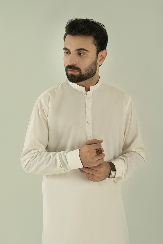 Black Pearl - Wash & Wear | Off White Ban Kameez Shalwar