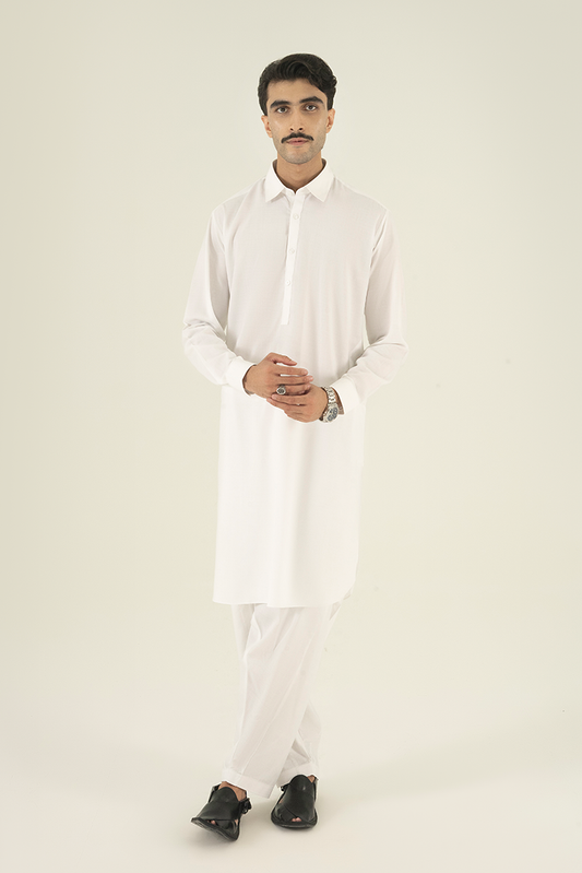 Black Pearl - Wash & Wear | White Collar Kameez Shalwar