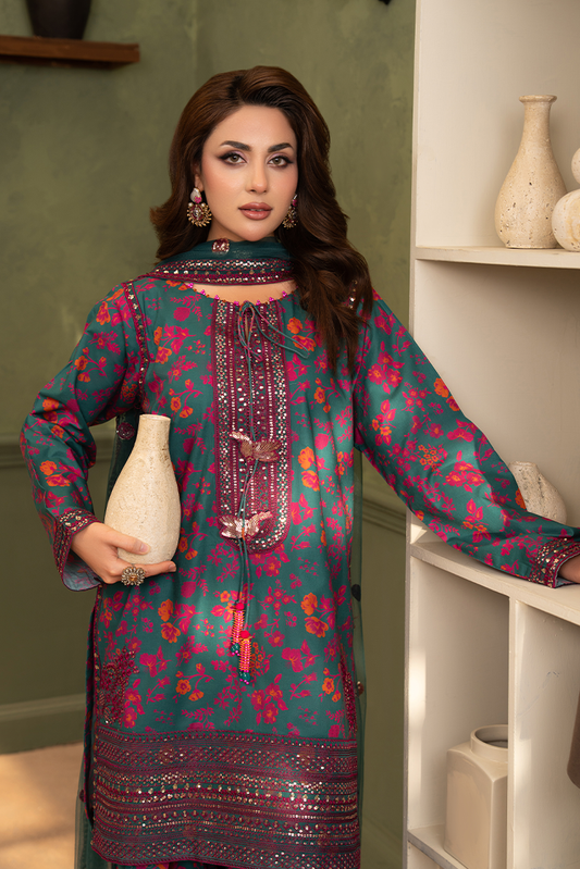 Ellena - 3-PC Stitched Embroidered Suit