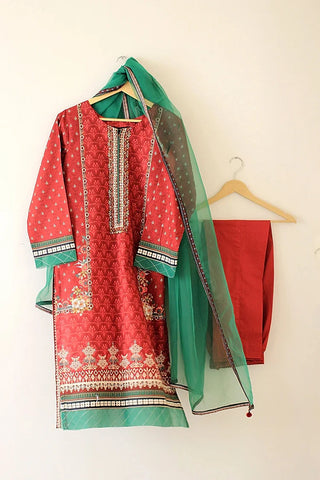 Kashish - Reaty to Wear 3 PC Lawn Suit - Red - 7090