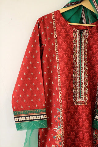 Picture of Kashish - Reaty to Wear 3 PC Lawn Suit - Red - 7090 - Available at Raja Sahib