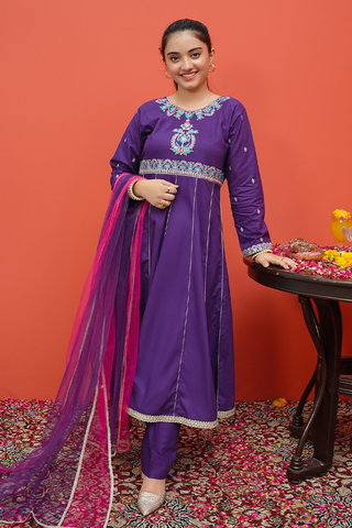 Modest - Cambric Embroidered 3 Piece Suit - 8185