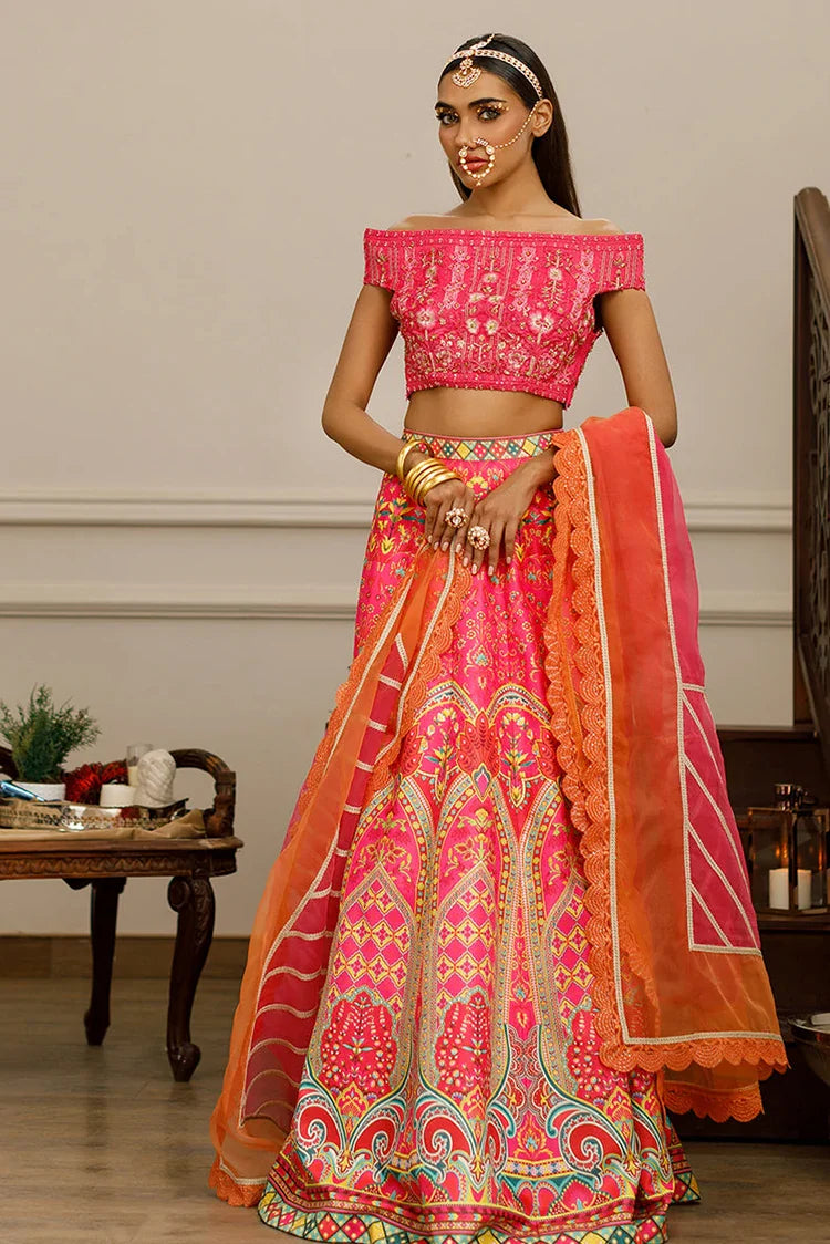 Picture of Threads & Motifs - Embroidered Blouse With Printed Lehenga - Available at Raja Sahib