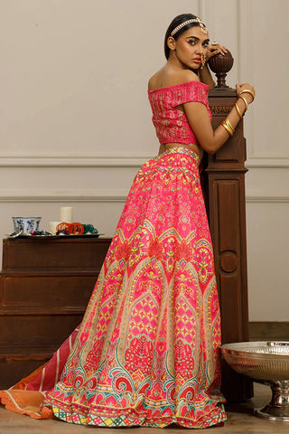 Threads & Motifs - Embroidered Blouse With Printed Lehenga