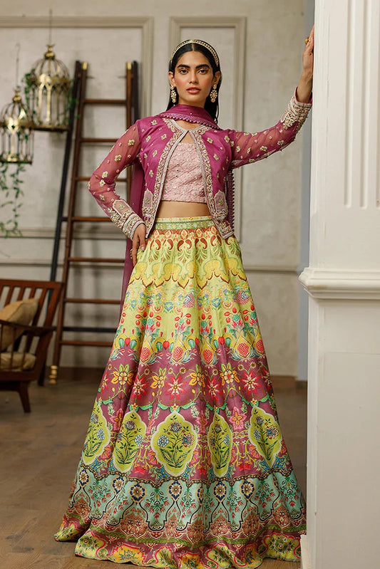 Picture of Threads & Motifs - Embroidered Jacket With Printed Lehenga - Available at Raja Sahib