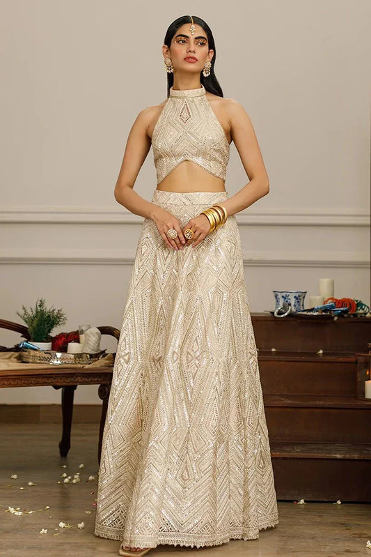 Threads & Motifs - Embroidered Blouse With Lehenga - 8442