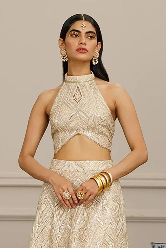 Threads & Motifs - Embroidered Blouse With Lehenga - 8442