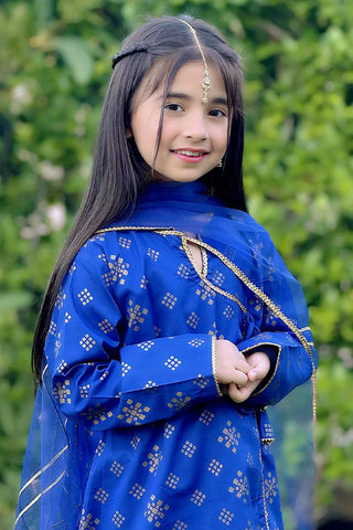 Picture of Girls Blue 3 Piece Cotton Suit - 8585 - Available at Raja Sahib