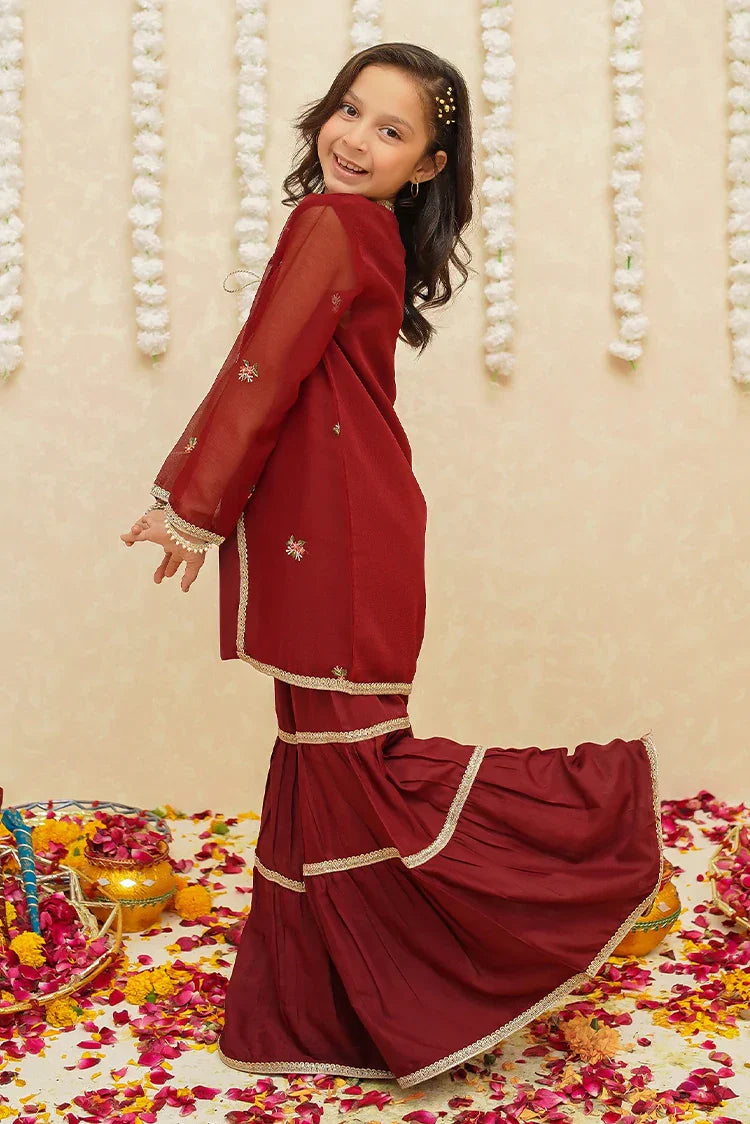 Picture of Modest - Chiffon 3 Piece Red Suit - 8765 - Available at Raja Sahib