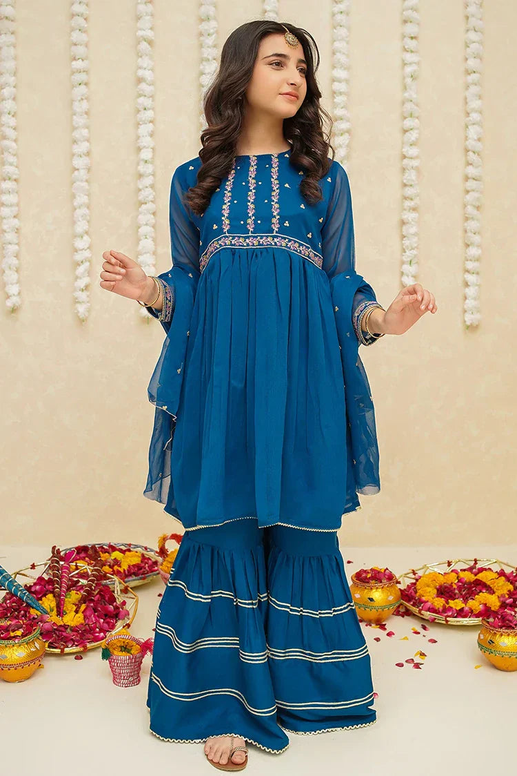 Picture of <!--bor-->Modest - Chiffon 3 Piece Blue Suit - 8905 - Available at Raja Sahib