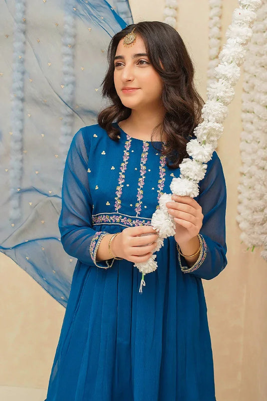 Picture of <!--bor-->Modest - Chiffon 3 Piece Blue Suit - 8905 - Available at Raja Sahib