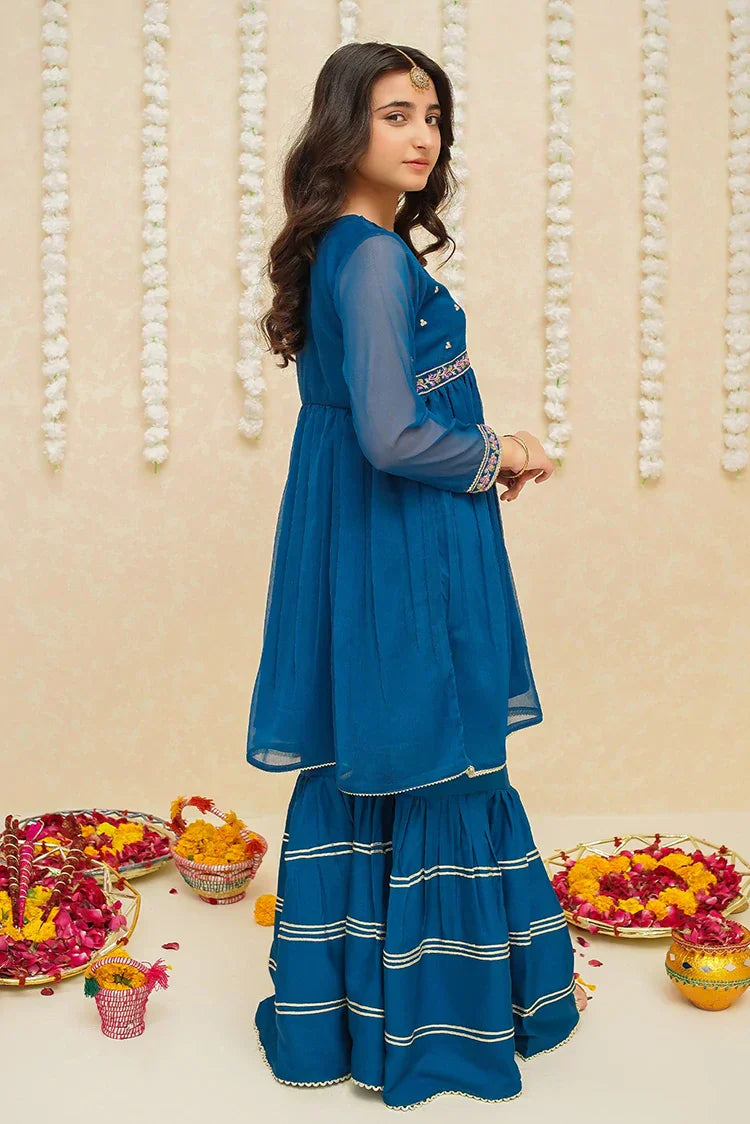 Picture of <!--bor-->Modest - Chiffon 3 Piece Blue Suit - 8905 - Available at Raja Sahib