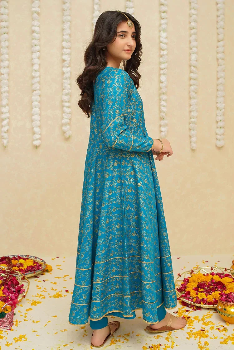 Picture of Modest - Rawsilk 3 Piece Blue Frock - 8915 - Available at Raja Sahib