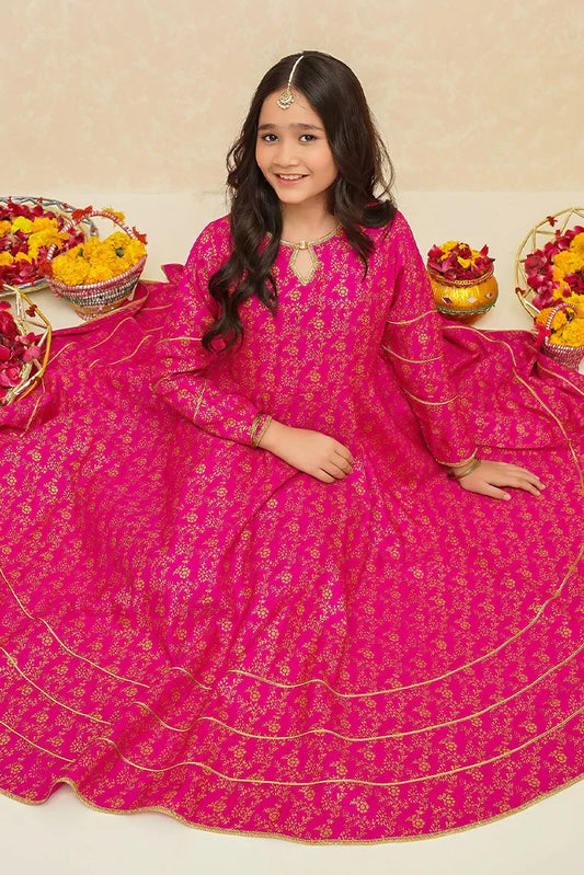 Picture of Modest - Rawsilk 3 Piece Pink Frock - 8915 - Available at Raja Sahib