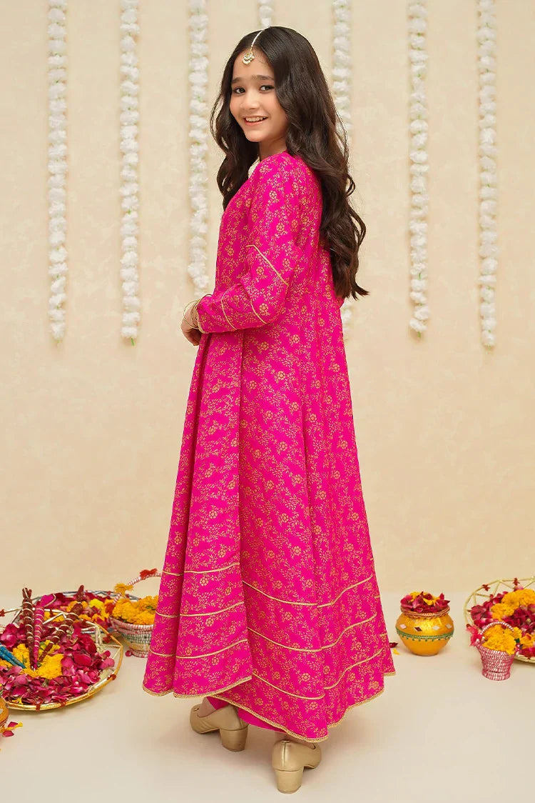 Picture of Modest - Rawsilk 3 Piece Pink Frock - 8915 - Available at Raja Sahib