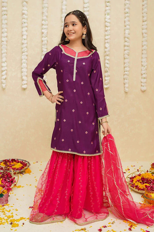 Picture of <!--bns-->Modest - Girls 3 Piece Rawsilk Gharara - 8925 - Available at Raja Sahib