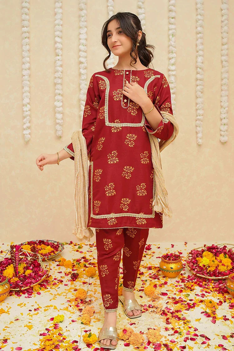 Picture of Modest - Rawsilk 3 Piece Maroon Suit - 8935 - Available at Raja Sahib