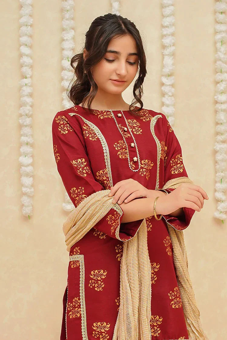 Picture of Modest - Rawsilk 3 Piece Maroon Suit - 8935 - Available at Raja Sahib