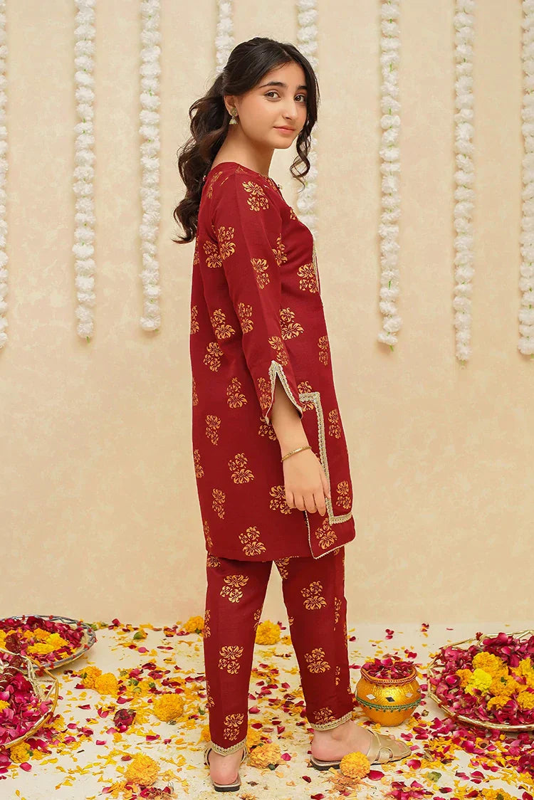 Picture of Modest - Rawsilk 3 Piece Maroon Suit - 8935 - Available at Raja Sahib