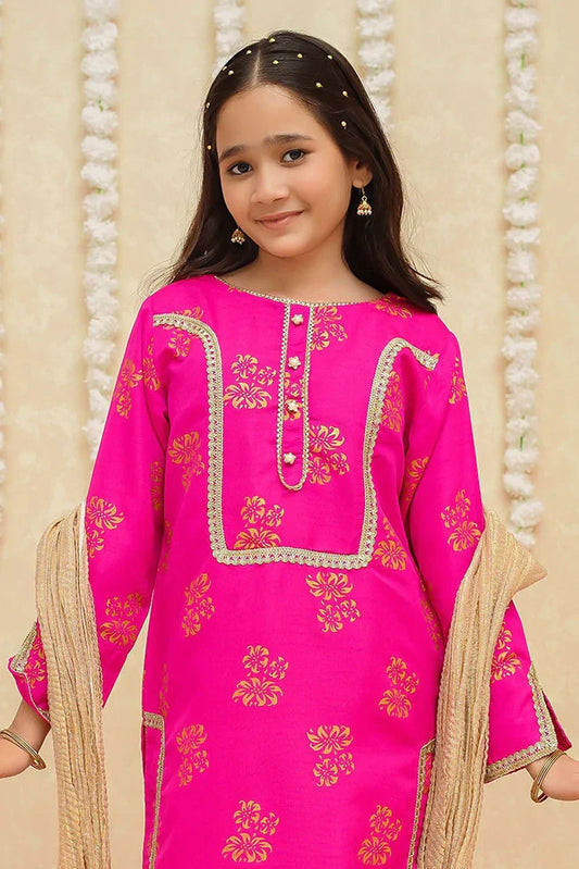 Picture of Modest - Rawsilk 3 Piece Pink Suit - 8935 - Available at Raja Sahib