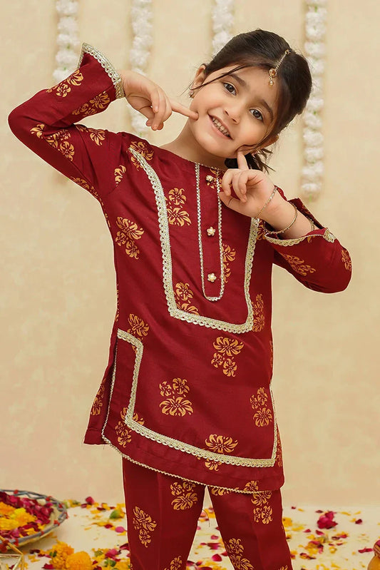 Picture of Modest - Toddlers 3 Piece Rawsilk Suit - 8940 - Available at Raja Sahib