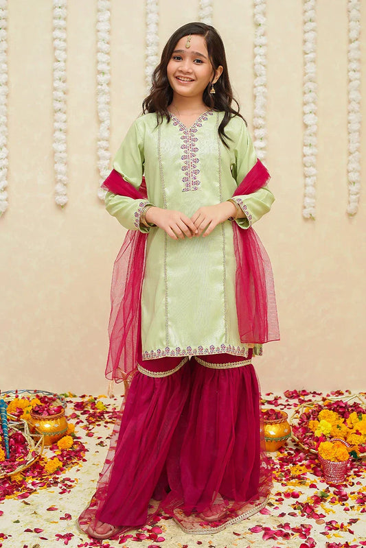 Picture of Modest - Rawsilk 3 Piece Green Suit - 8965 - Available at Raja Sahib
