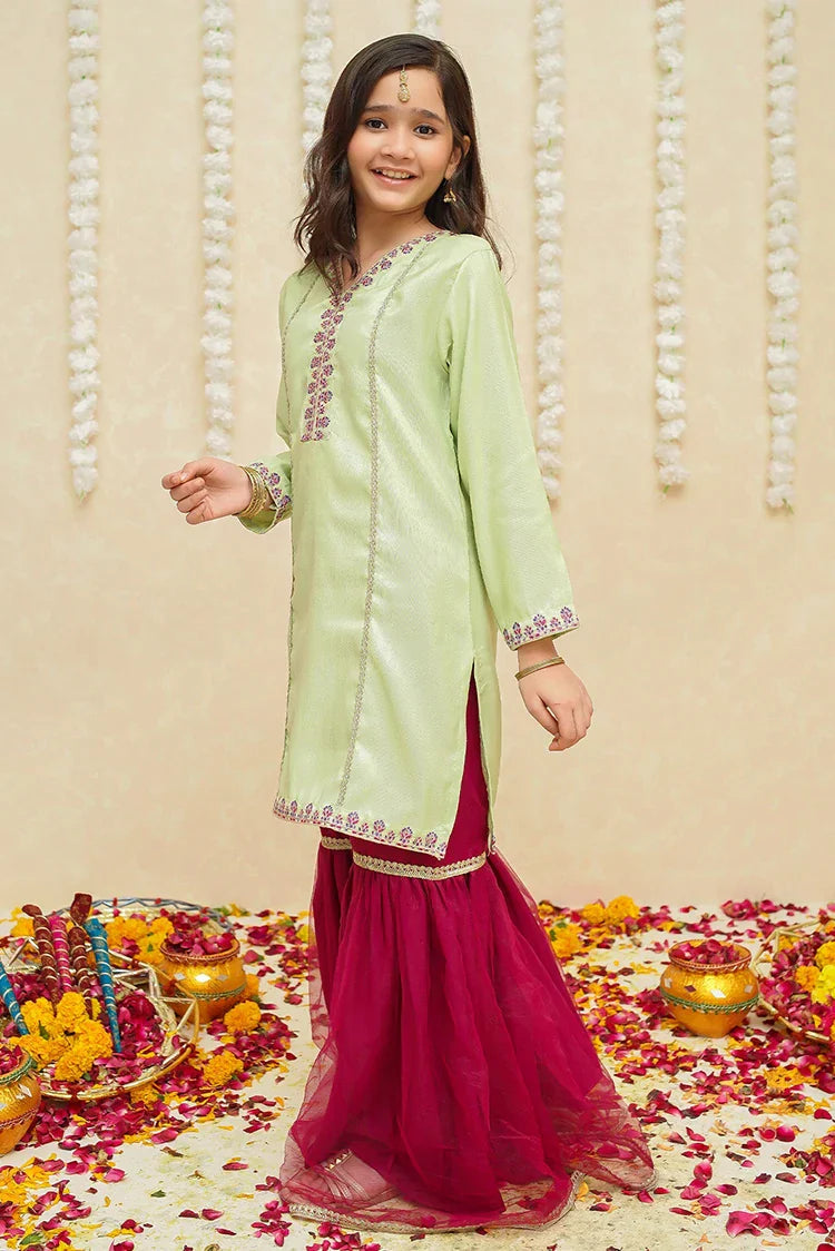 Picture of Modest - Rawsilk 3 Piece Green Suit - 8965 - Available at Raja Sahib