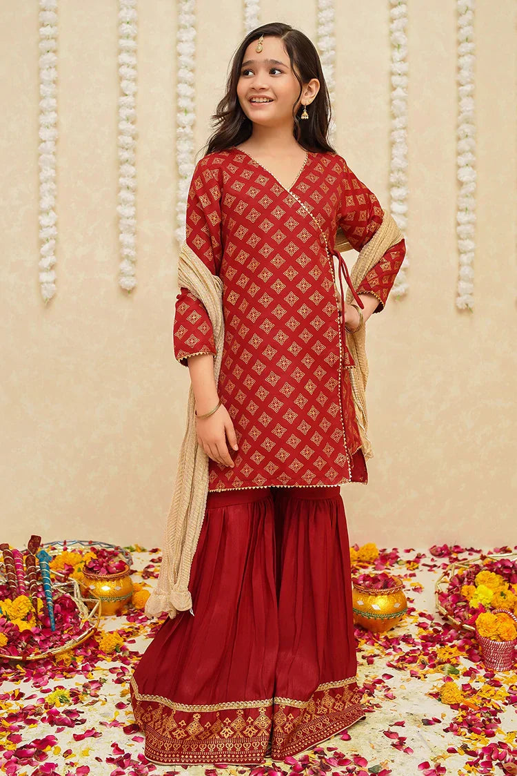 Picture of Modest - Rawsilk 3 Piece Maroon Suit - 9005 - Available at Raja Sahib
