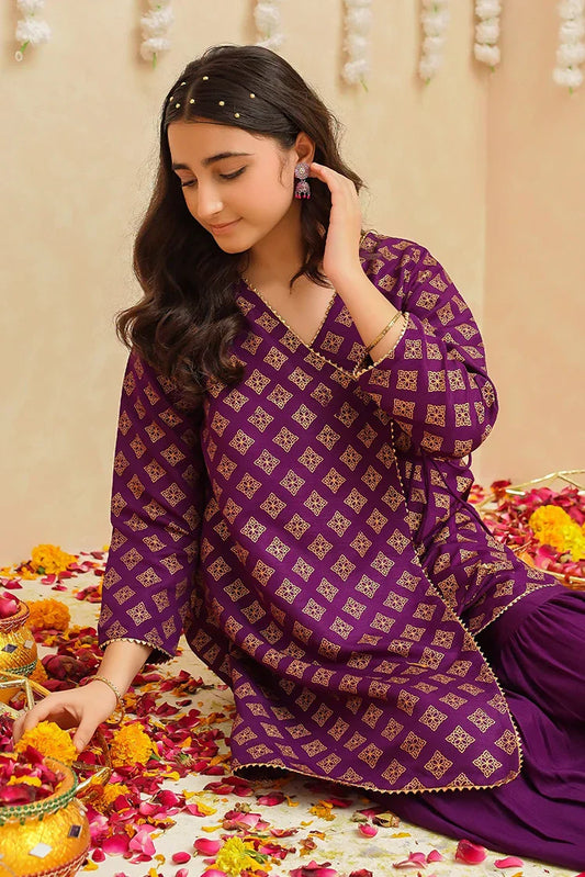 Picture of <!--bop-->Modest - Rawsilk 3 Piece Purple Suit - 9005 - Available at Raja Sahib