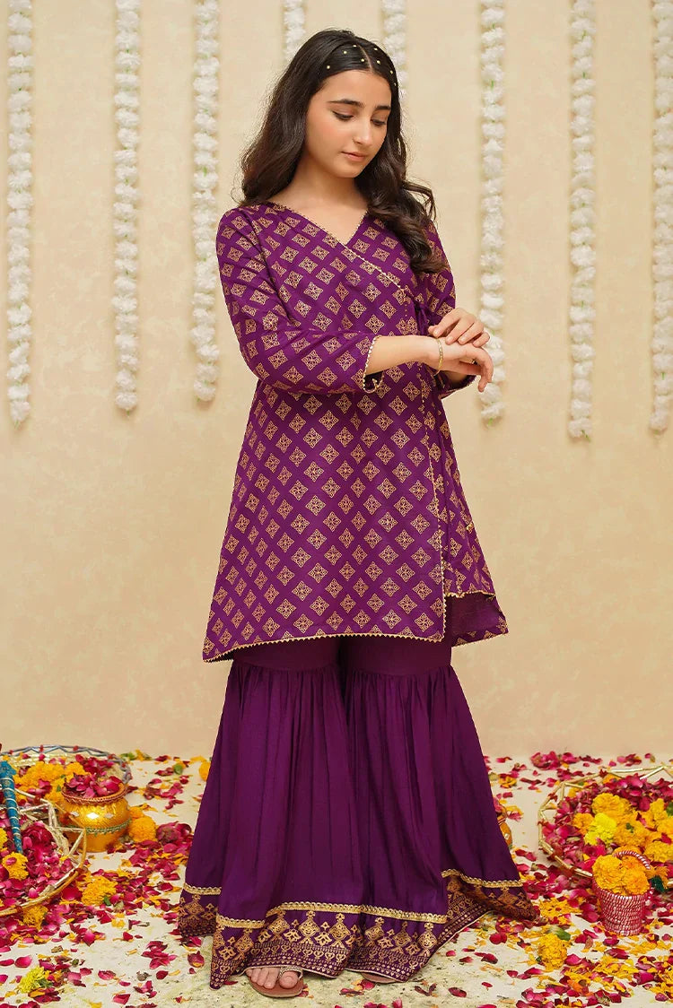 Picture of <!--bop-->Modest - Rawsilk 3 Piece Purple Suit - 9005 - Available at Raja Sahib