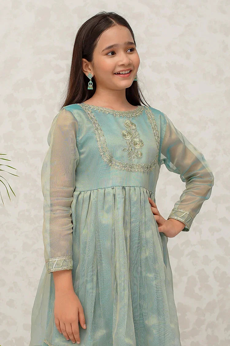 Picture of <!--bnu-->Modest - Girls Green Maysuri Frock - 9025 - Available at Raja Sahib