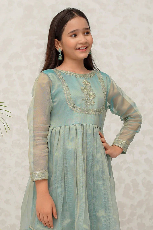 Picture of <!--bnu-->Modest - Girls Green Maysuri Frock - 9025 - Available at Raja Sahib