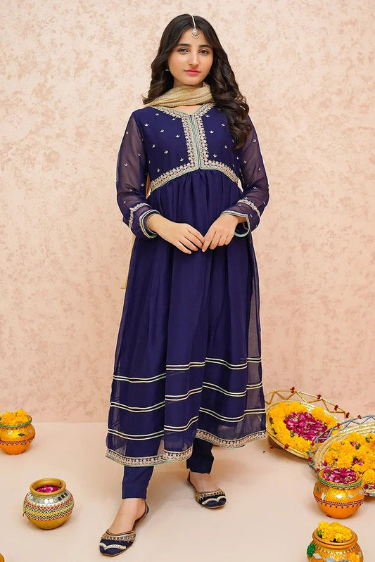 Picture of <!--bnb-->Modest - Festive Chiffon Blue Outfit - 9075 - Available at Raja Sahib